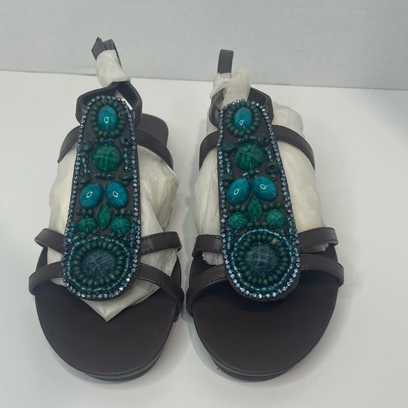 A. Marinelli Ablaze Brown Blue Jeweled Beaded Sandal size 6.5M - Picture 6 of 9